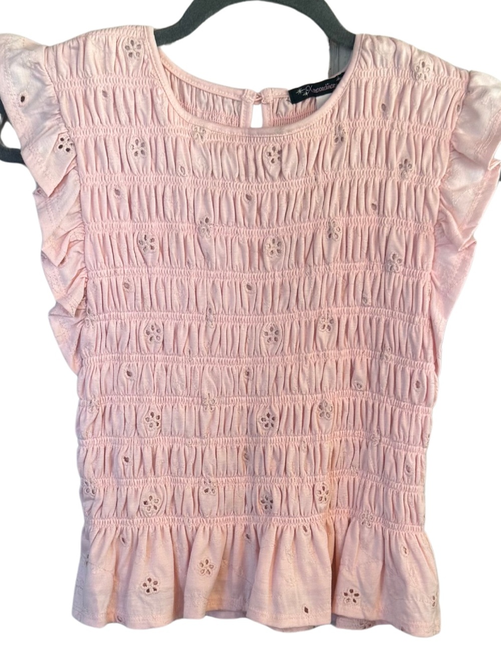 Xtraordinary Pink Eyelet Smocked Ruffle Dress